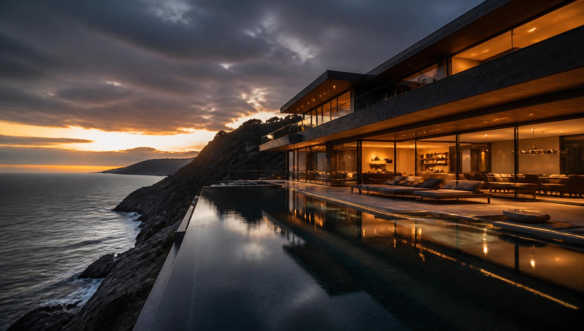 Luxury cliffside villa in Gran Canaria at dusk